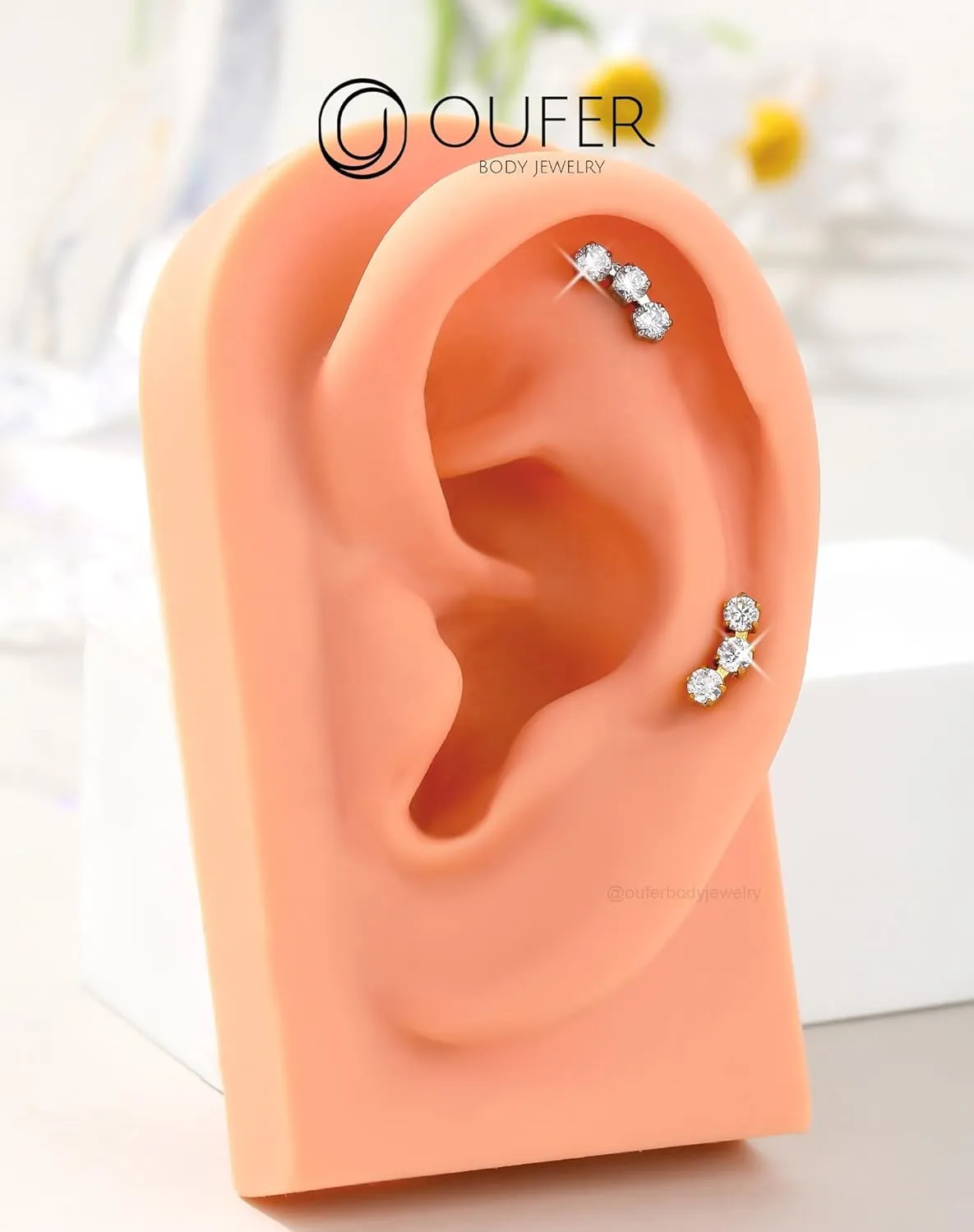OUFER Helix Piercing Jewelry, Fancy Curved Stud Earrings Flat Back 316L Stainless Steel 16G Threadless Cartilage Helix Conch Earrings for Women Men