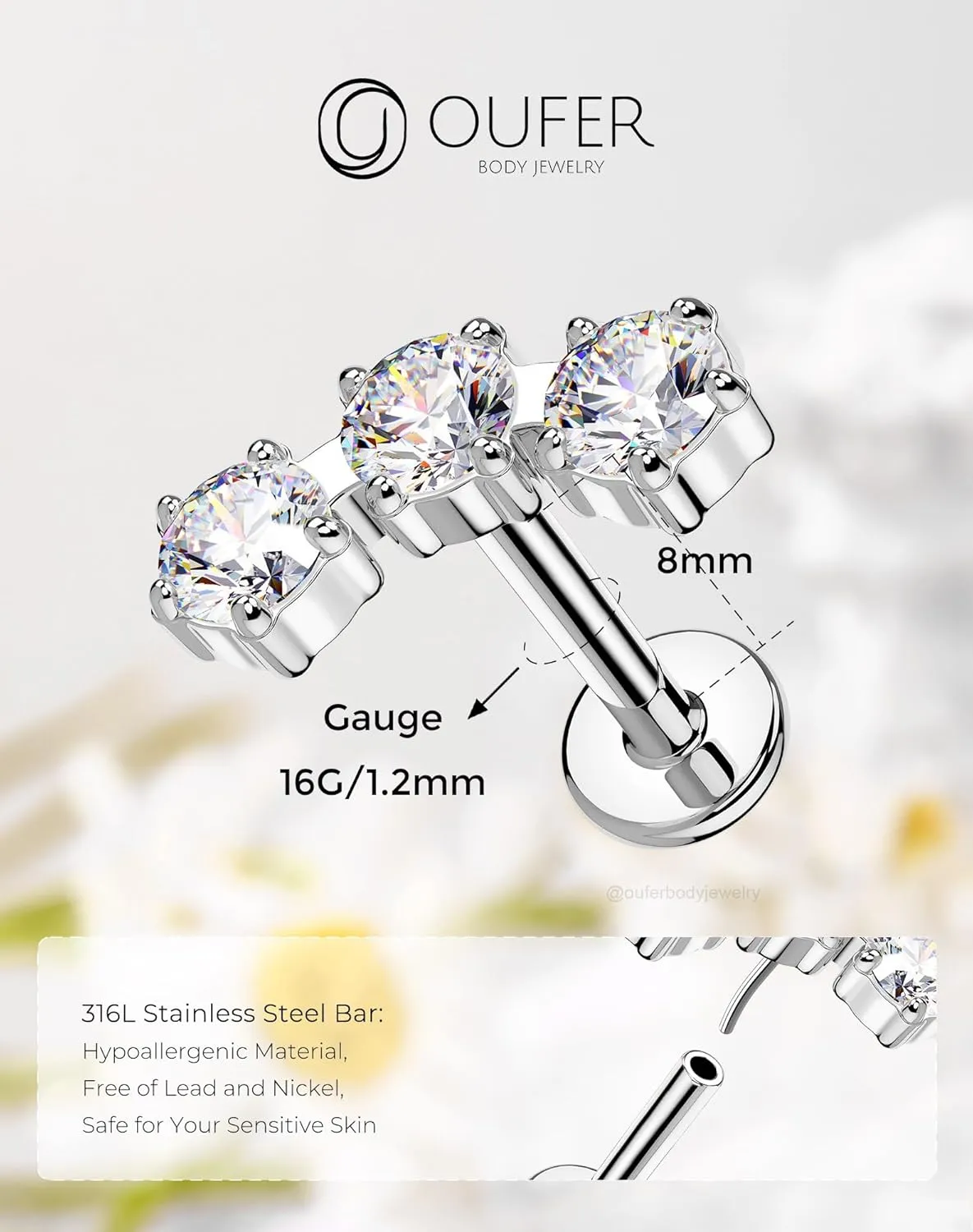 OUFER Helix Piercing Jewelry, Fancy Curved Stud Earrings Flat Back 316L Stainless Steel 16G Threadless Cartilage Helix Conch Earrings for Women Men