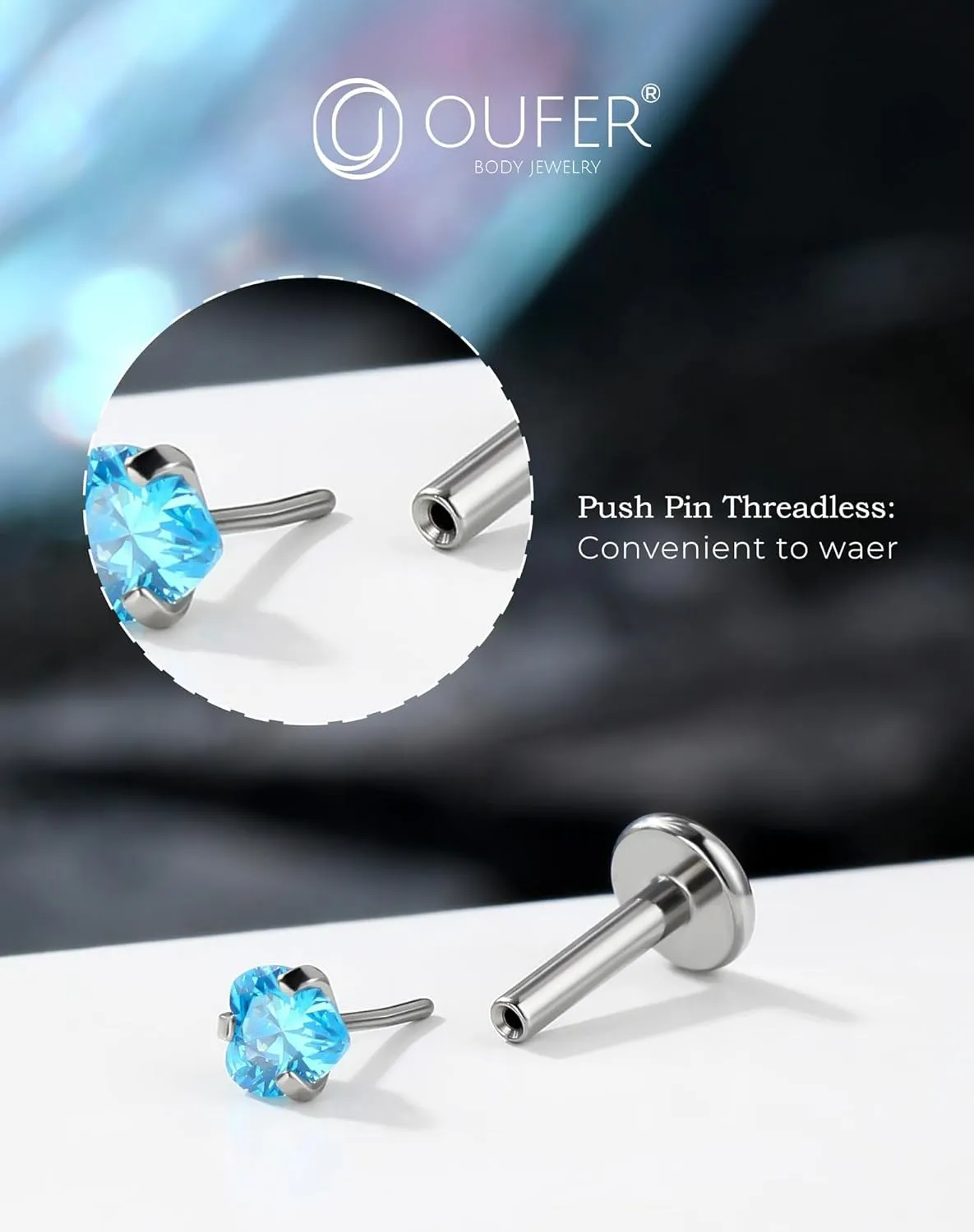 OUFER Helix Piercing Jewelry, Heart Shaped G23 Solid Titanium 16G Cartilage Earrings Flat Back, Cute Tiny CZ Threadless Helix Cartilage Tragus Earrings for Women Men