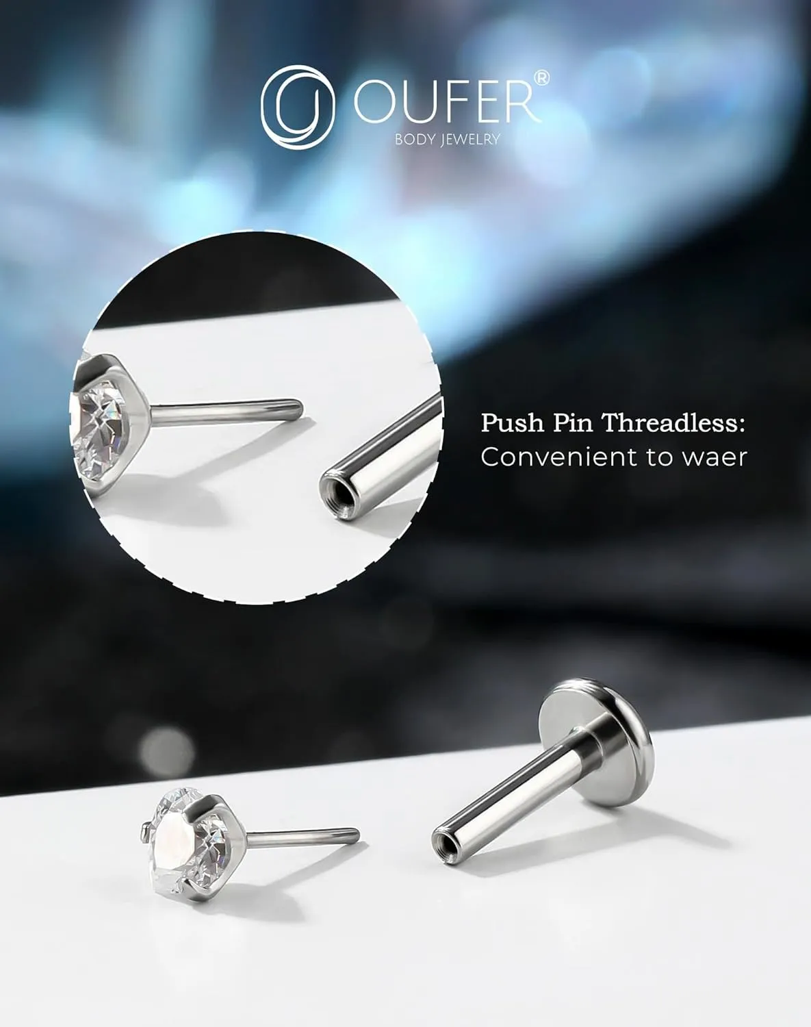 OUFER Helix Piercing Jewelry, Heart Shaped G23 Solid Titanium 16G Cartilage Earrings Flat Back, Cute Tiny CZ Threadless Helix Cartilage Tragus Earrings for Women Men