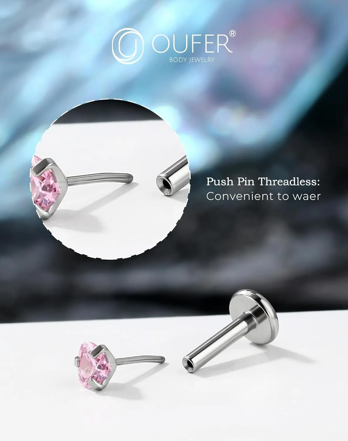 OUFER Helix Piercing Jewelry, Heart Shaped G23 Solid Titanium 16G Cartilage Earrings Flat Back, Cute Tiny CZ Threadless Helix Cartilage Tragus Earrings for Women Men