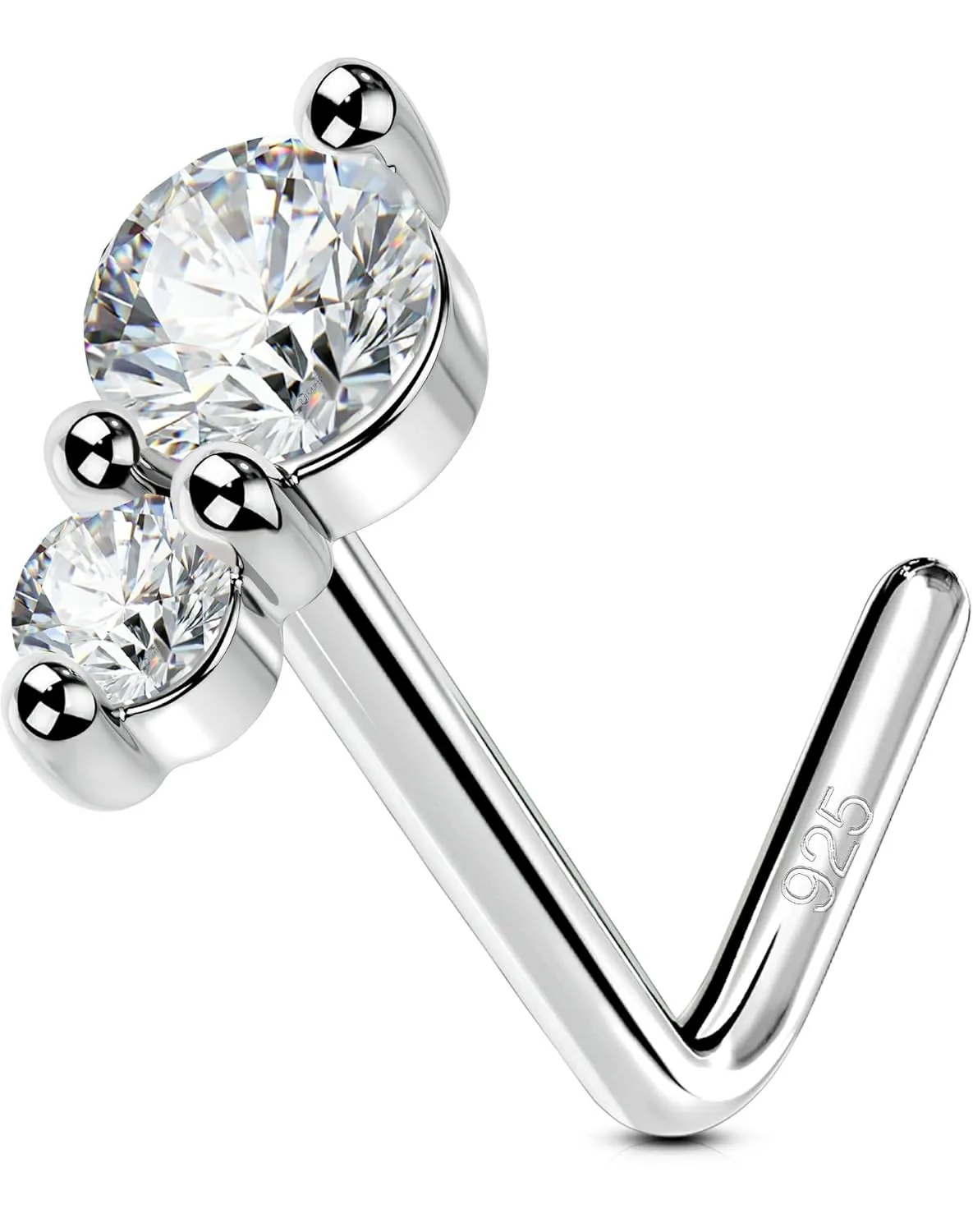 OUFER Nose Rings Studs, 925 Sterling Silver Nose Rings for Women, Bone L-Shaped Nose Studs, 20G Nose Nostril Piercing Jewelry
