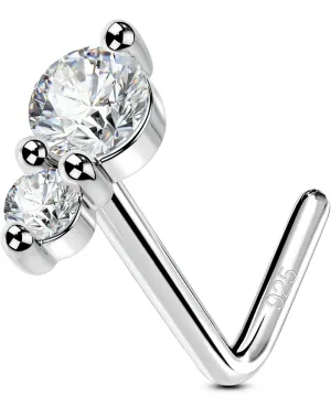 OUFER Nose Rings Studs, 925 Sterling Silver Nose Rings for Women, Bone L-Shaped Nose Studs, 20G Nose Nostril Piercing Jewelry