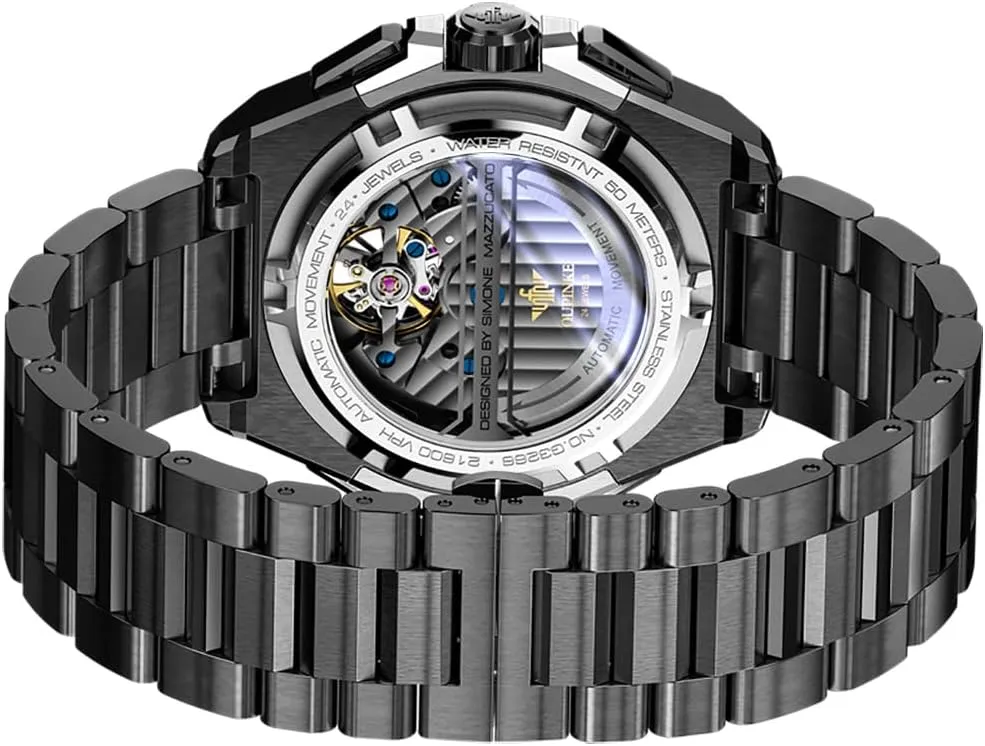 OUPINKE Watch for Men Automatic Wristwatch Sapphire Crystal Calendar Skeleton Luminous 3D Dial with 5ATM Waterproof Luxury Tungsten Steel Strap