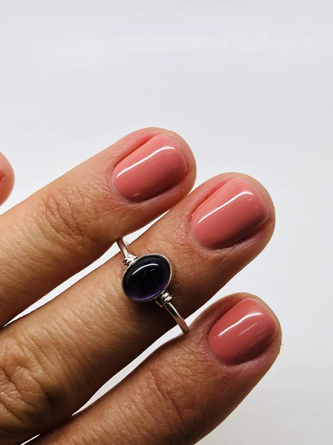 Oval Amethyst 925 Sterling Silver Ring - Delicate BOHO Chic Jewelry - Fashionable and Stylish for Women with Velvet Gift Bag/Box - Made by Indian Artisans - Size 5-9