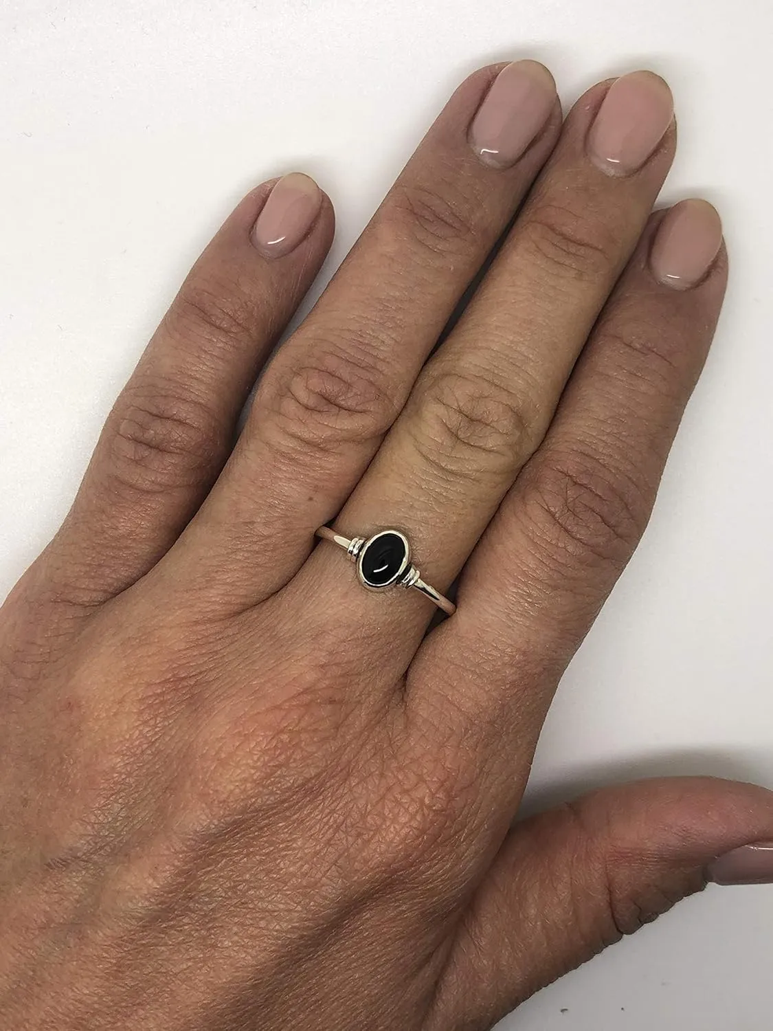 Oval Black onyx 925 Sterling Silver Ring - Delicate BOHO Chic Jewelry - Fashionable and Stylish for Women with Velvet Gift Bag/Box - Made by Indian Artisans - Size 5-10