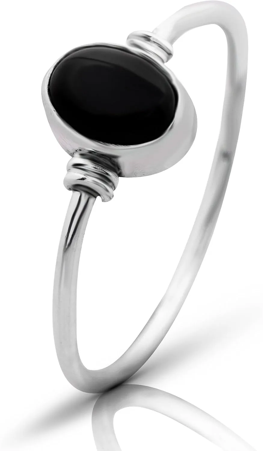 Oval Black onyx 925 Sterling Silver Ring - Delicate BOHO Chic Jewelry - Fashionable and Stylish for Women with Velvet Gift Bag/Box - Made by Indian Artisans - Size 5-10