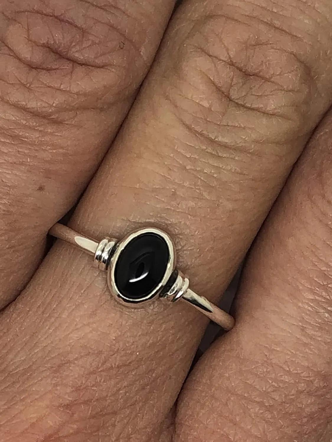 Oval Black onyx 925 Sterling Silver Ring - Delicate BOHO Chic Jewelry - Fashionable and Stylish for Women with Velvet Gift Bag/Box - Made by Indian Artisans - Size 5-10
