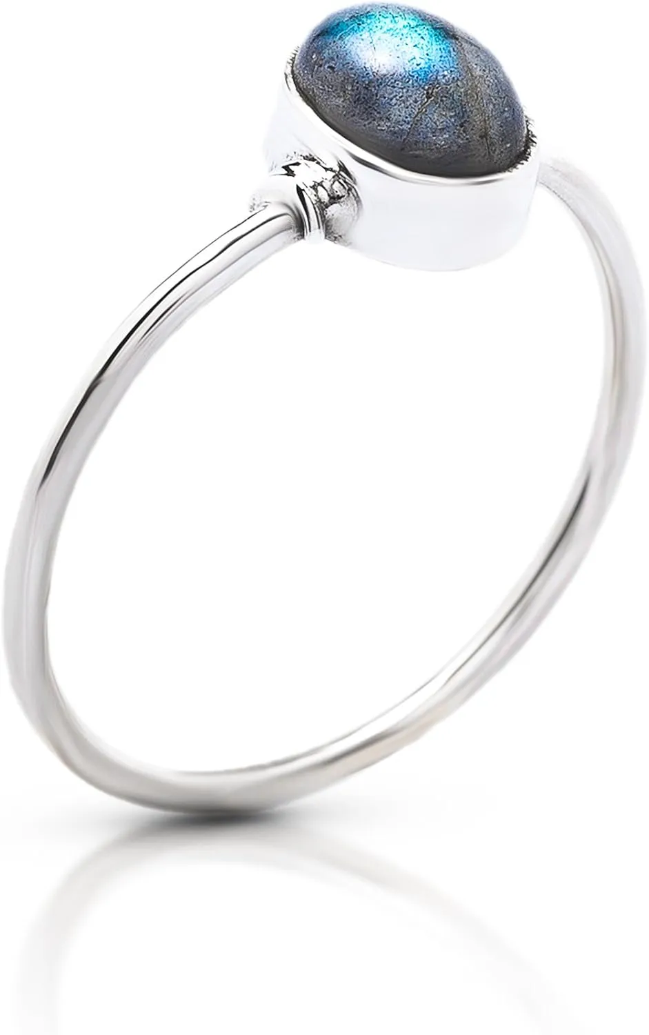 Oval Labradorite 925 Sterling Silver Ring - Delicate BOHO Chic Jewelry - Fashionable and Stylish for Women with Velvet Gift Bag - Made by Indian Artisans - Size 6-10
