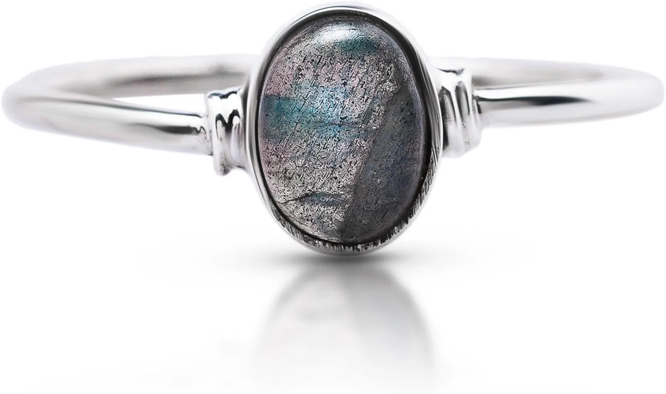 Oval Labradorite 925 Sterling Silver Ring - Delicate BOHO Chic Jewelry - Fashionable and Stylish for Women with Velvet Gift Bag - Made by Indian Artisans - Size 6-10