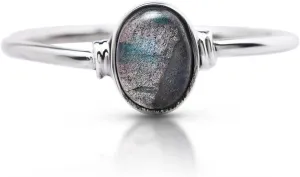 Oval Labradorite 925 Sterling Silver Ring - Delicate BOHO Chic Jewelry - Fashionable and Stylish for Women with Velvet Gift Bag - Made by Indian Artisans - Size 6-10