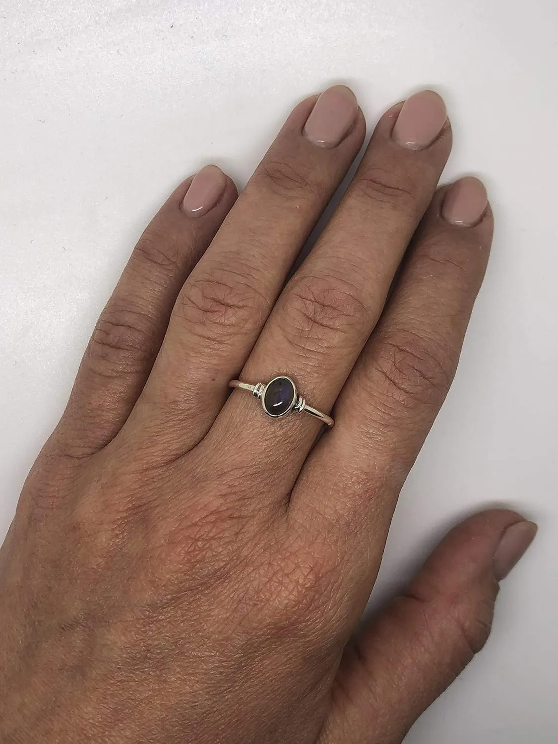 Oval Labradorite 925 Sterling Silver Ring - Delicate BOHO Chic Jewelry - Fashionable and Stylish for Women with Velvet Gift Bag - Made by Indian Artisans - Size 6-10