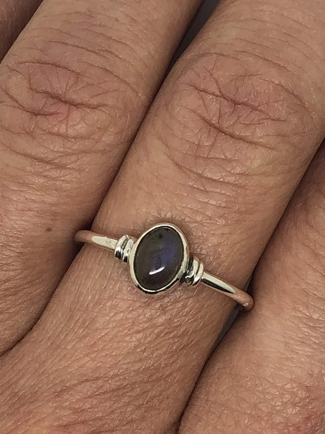 Oval Labradorite 925 Sterling Silver Ring - Delicate BOHO Chic Jewelry - Fashionable and Stylish for Women with Velvet Gift Bag - Made by Indian Artisans - Size 6-10