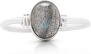 Oval Labradorite 925 Sterling Silver Ring - Delicate BOHO Chic Jewelry - Fashionable and Stylish for Women with Velvet Gift Bag/Box - Made by Indian Artisans - Size 4-9