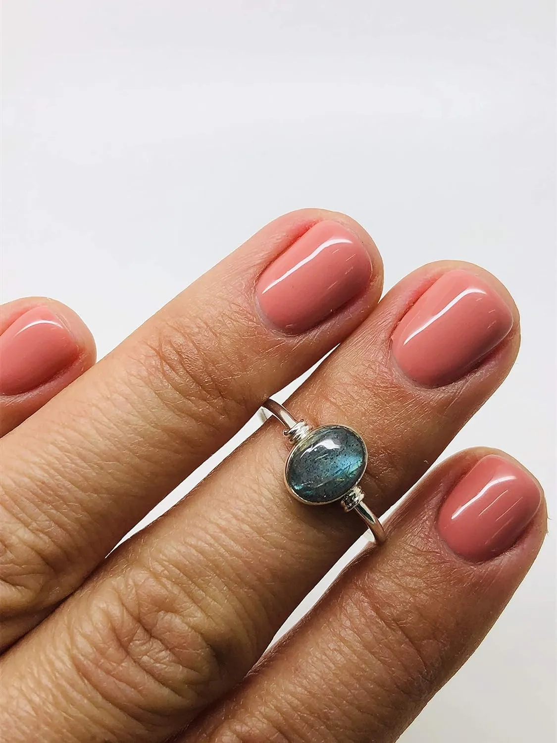 Oval Labradorite 925 Sterling Silver Ring - Delicate BOHO Chic Jewelry - Fashionable and Stylish for Women with Velvet Gift Bag/Box - Made by Indian Artisans - Size 4-9