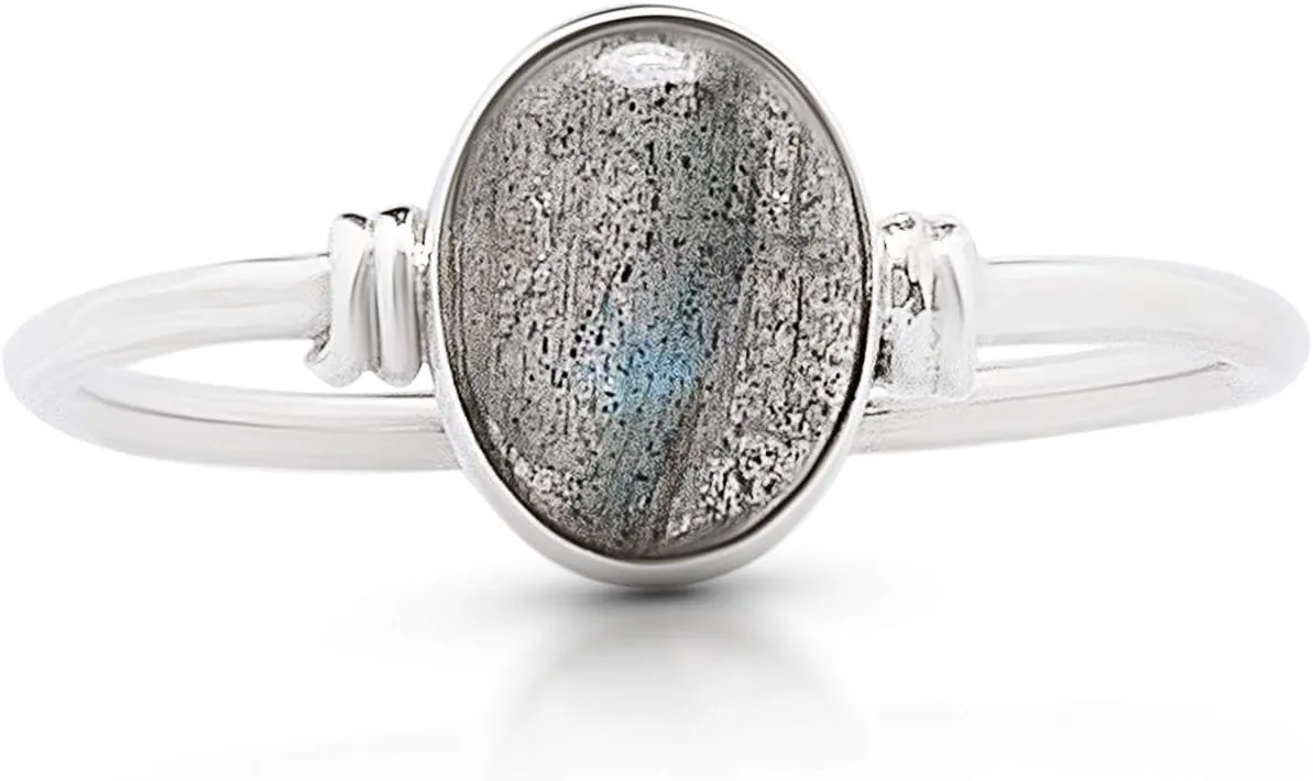 Oval Labradorite 925 Sterling Silver Ring - Delicate BOHO Chic Jewelry - Fashionable and Stylish for Women with Velvet Gift Bag/Box - Made by Indian Artisans - Size 4-9