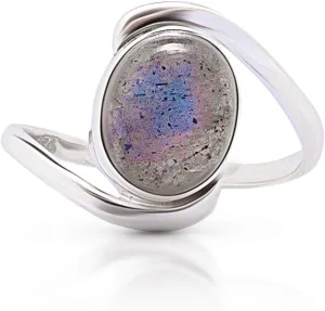 Oval Labradorite 925 Sterling Silver Ring - Delicate BOHO Chic Jewelry - Fashionable and Stylish for Women with Velvet Gift Bag/Box - Made by Indian Artisans - Size 5-10