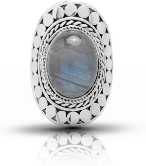 Oval Labradorite 925 Sterling Silver Ring - Ethnic BOHO Chic Jewelry - Fashionable and Stylish for Women with Velvet Gift Bag/Box - Made by Indian Artisans - Size 6-10