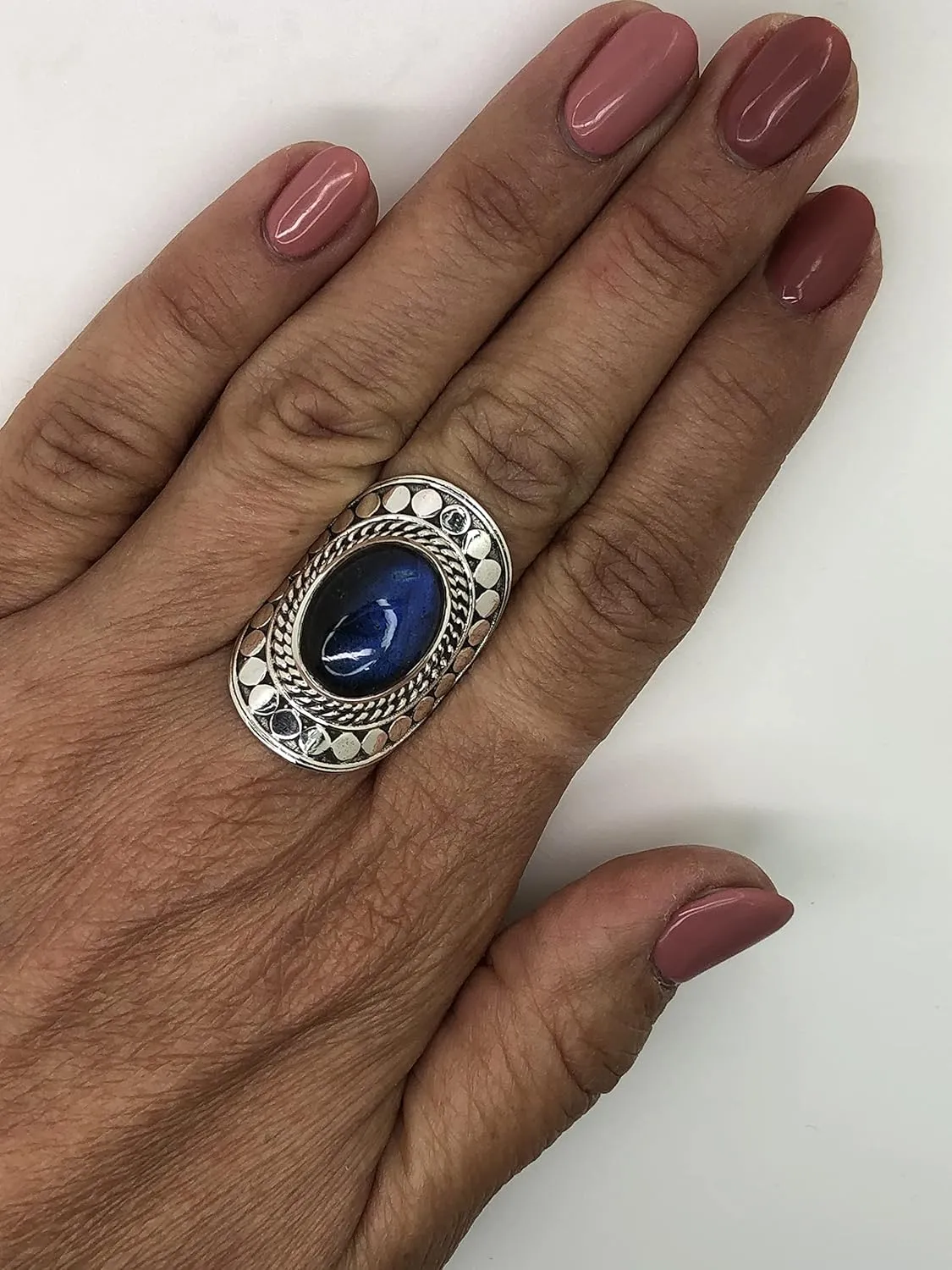 Oval Labradorite 925 Sterling Silver Ring - Ethnic BOHO Chic Jewelry - Fashionable and Stylish for Women with Velvet Gift Bag/Box - Made by Indian Artisans - Size 6-10