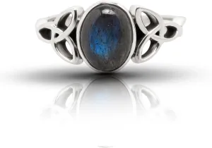 Oval Labradorite 925 Sterling Silver Triquetra Ring - Delicate BOHO Chic Jewelry - Fashionable and Stylish for Women with Velvet Gift Bag/Box - Made by Indian Artisans - Size 6-9