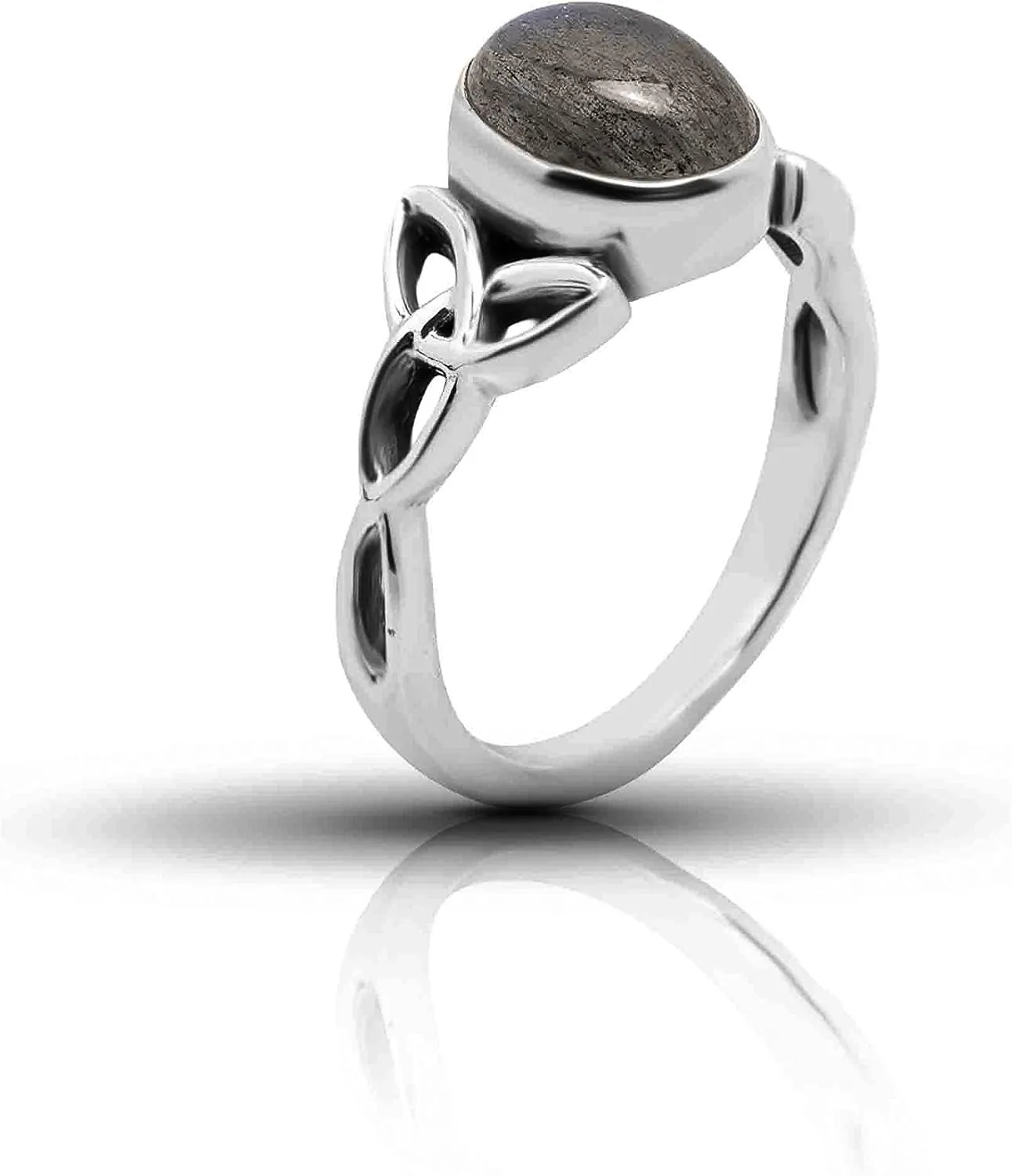 Oval Labradorite 925 Sterling Silver Triquetra Ring - Delicate BOHO Chic Jewelry - Fashionable and Stylish for Women with Velvet Gift Bag/Box - Made by Indian Artisans - Size 6-9