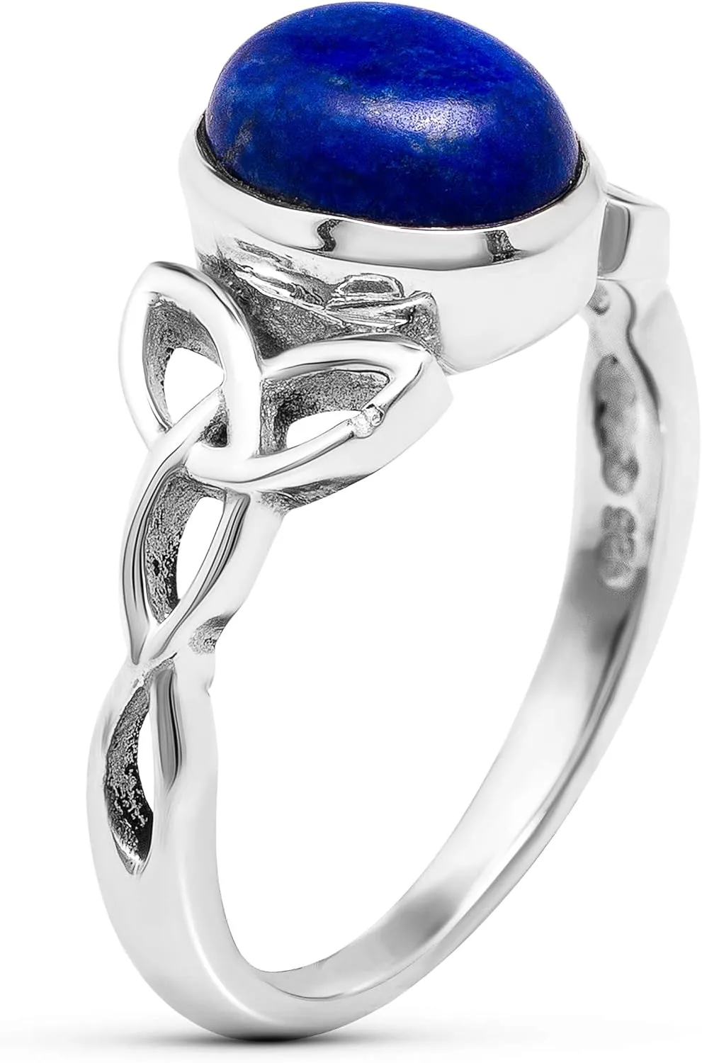 Oval Lapis Lazuli Triquetra 925 Sterling Silver Ring - Delicate BOHO Chic Jewelry - Fashionable and Stylish for Women with Velvet Gift Bag - Made by Indian Artisans - Size 5-10