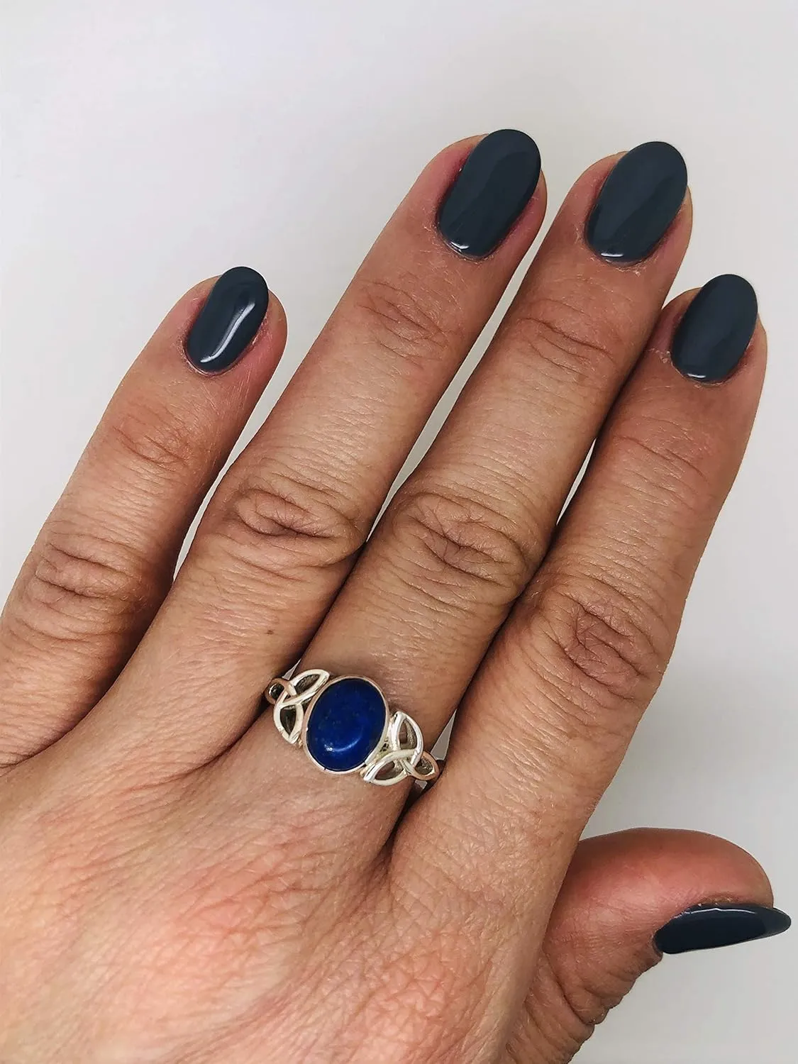 Oval Lapis Lazuli Triquetra 925 Sterling Silver Ring - Delicate BOHO Chic Jewelry - Fashionable and Stylish for Women with Velvet Gift Bag - Made by Indian Artisans - Size 5-10