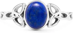 Oval Lapis Lazuli Triquetra 925 Sterling Silver Ring - Delicate BOHO Chic Jewelry - Fashionable and Stylish for Women with Velvet Gift Bag - Made by Indian Artisans - Size 5-10