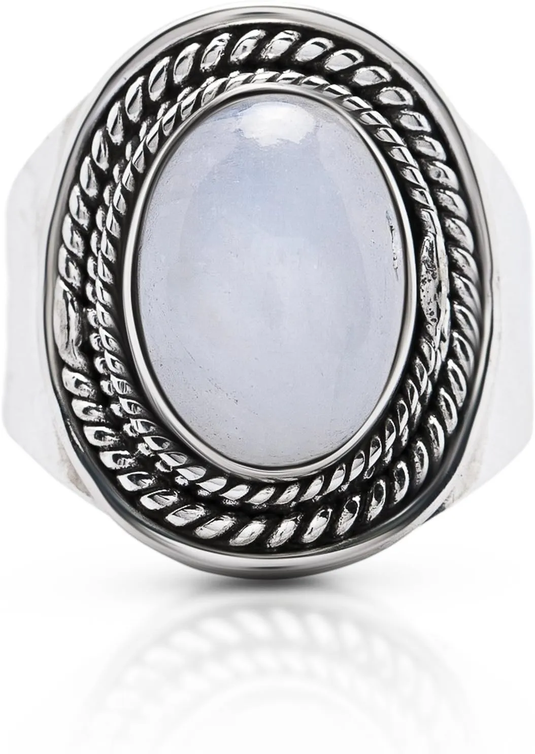 Oval Moonstone - 925 Sterling Silver Ethnic Ring - Gipsy BOHO Chic Jewelry - Fashionable and Stylish for Women with Velvet Gift Bag/Box - Made by Indian Artisans - Size 6-10