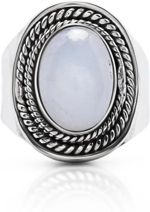 Oval Moonstone - 925 Sterling Silver Ethnic Ring - Gipsy BOHO Chic Jewelry - Fashionable and Stylish for Women with Velvet Gift Bag/Box - Made by Indian Artisans - Size 6-10