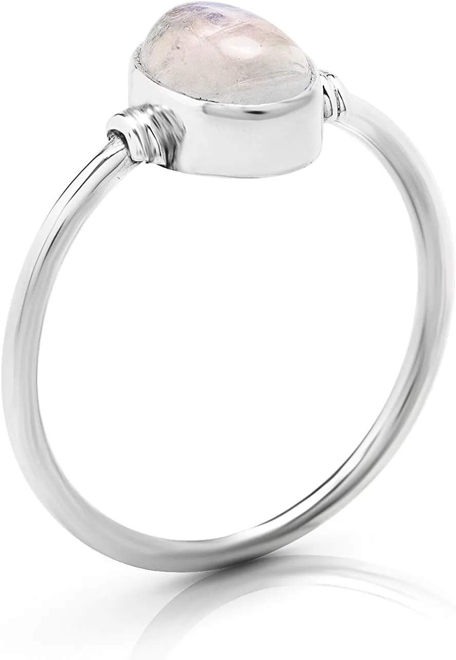 Oval Moonstone 925 Sterling Silver Ring - Delicate BOHO Chic Jewelry - Fashionable and Stylish for Women with Velvet Bag/Gift Box- Made by Indian Artisans - Size 5-10