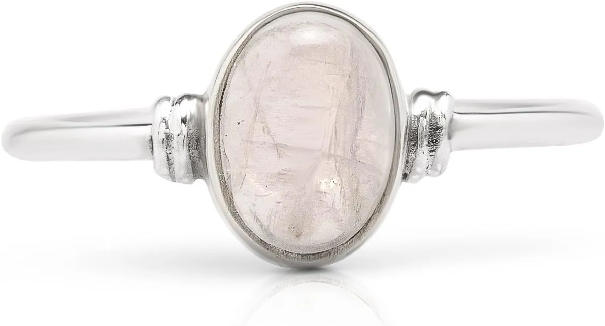 Oval Moonstone 925 Sterling Silver Ring - Delicate BOHO Chic Jewelry - Fashionable and Stylish for Women with Velvet Bag/Gift Box- Made by Indian Artisans - Size 5-10
