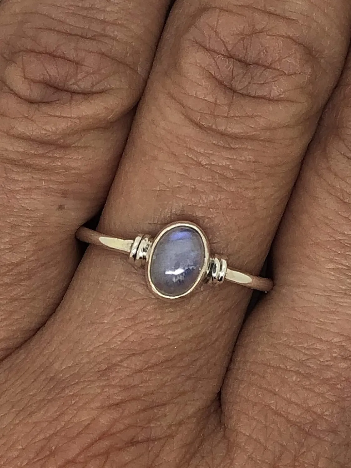 Oval Moonstone 925 Sterling Silver Ring - Delicate BOHO Chic Jewelry - Fashionable and Stylish for Women with Velvet Bag/Gift Box- Made by Indian Artisans - Size 5-10