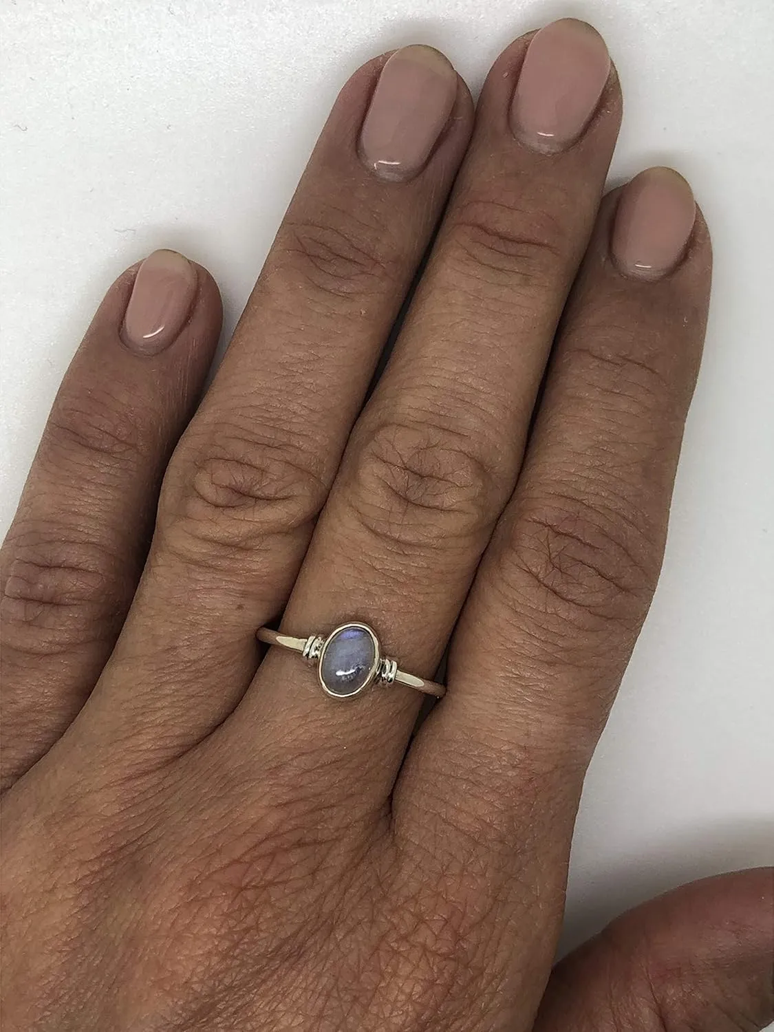 Oval Moonstone 925 Sterling Silver Ring - Delicate BOHO Chic Jewelry - Fashionable and Stylish for Women with Velvet Bag/Gift Box- Made by Indian Artisans - Size 5-10