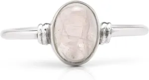 Oval Moonstone 925 Sterling Silver Ring - Delicate BOHO Chic Jewelry - Fashionable and Stylish for Women with Velvet Bag/Gift Box- Made by Indian Artisans - Size 5-10