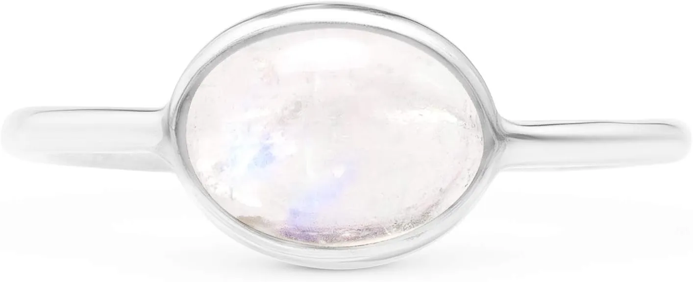 Oval Moonstone 925 Sterling Silver Ring - Delicate BOHO Chic Jewelry - Fashionable and Stylish for Women with Velvet Gift Bag - Made by Indian Artisans - Size 6-9