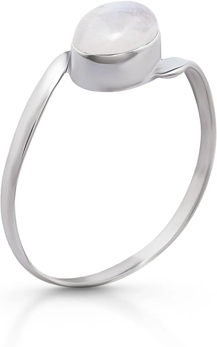 Oval Moonstone 925 Sterling Silver Ring - Delicate BOHO Chic Jewelry - Fashionable and Stylish for Women with Velvet Gift Bag/Box - Made by Indian Artisans - Size 5-10