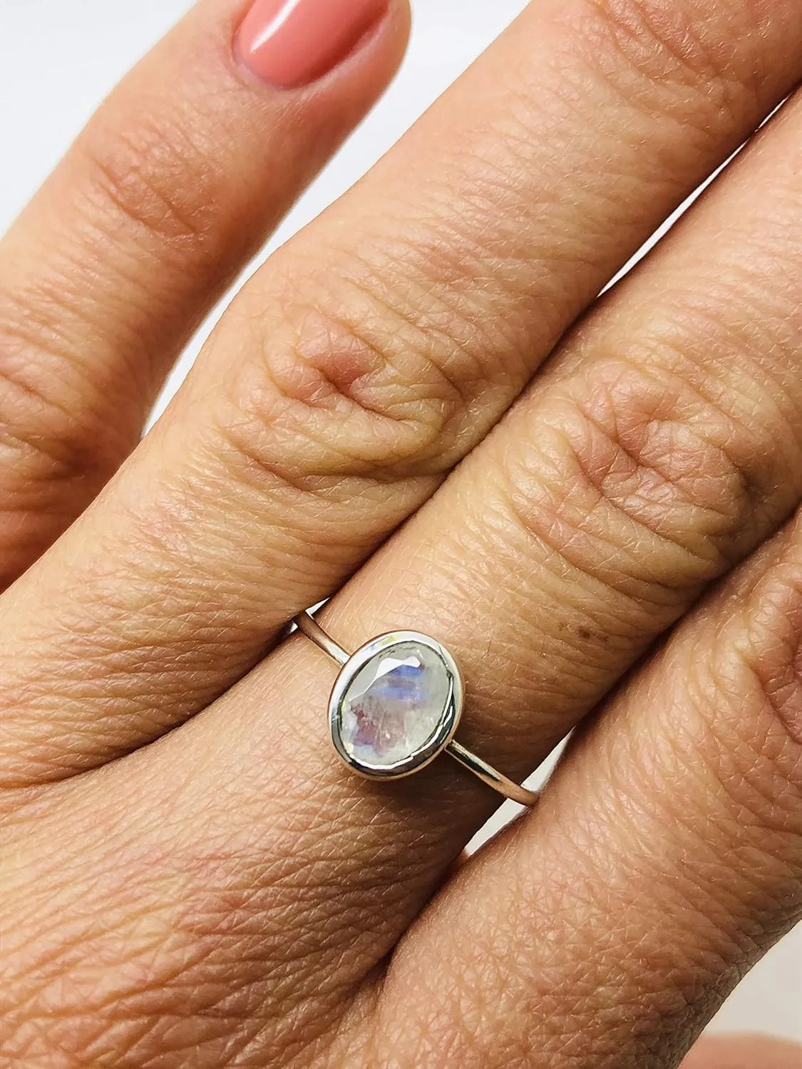 Oval Moonstone - 925 Sterling Silver Ring - Delicate BOHO Chic Jewelry - Fashionable and Stylish for Women with Velvet Gift Bag/Box - Made by Indian Artisans - Size 5-10