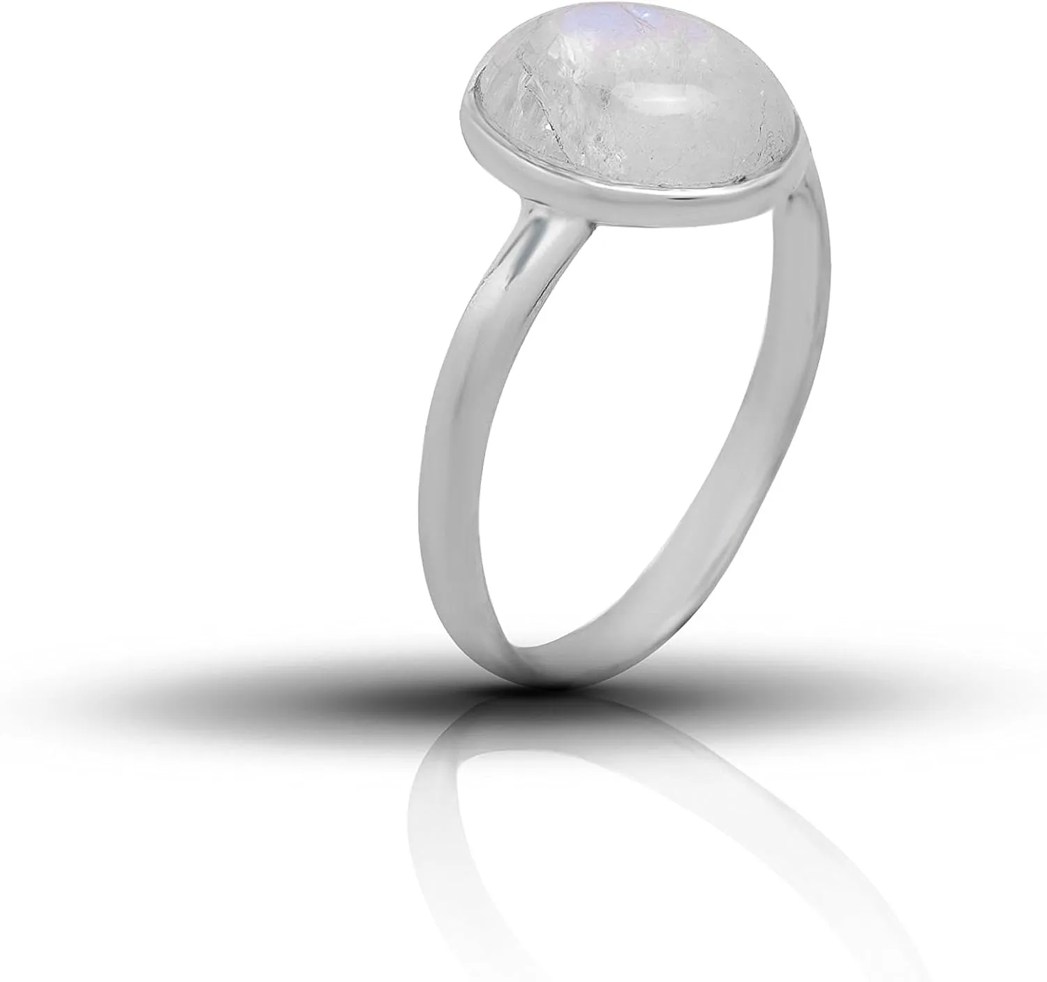 Oval Moonstone 925 Sterling Silver Ring - Delicate BOHO Chic Jewelry - Fashionable and Stylish for Women with Velvet Gift Bag/Box - Made by Indian Artisans - Size 5-10