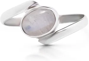 Oval Moonstone 925 Sterling Silver Ring - Delicate BOHO Chic Jewelry - Fashionable and Stylish for Women with Velvet Gift Bag/Box - Made by Indian Artisans - Size 5-10
