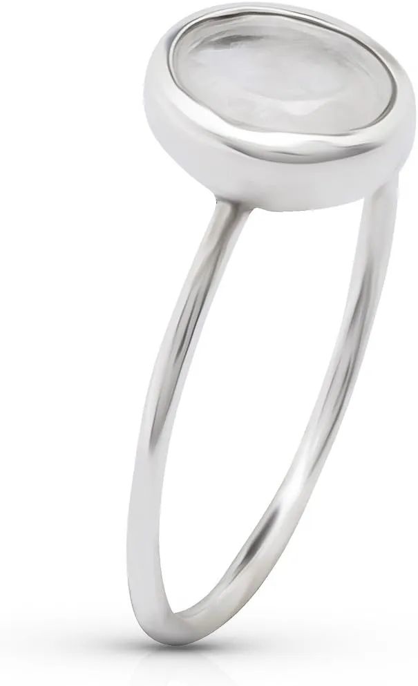 Oval Moonstone - 925 Sterling Silver Ring - Delicate BOHO Chic Jewelry - Fashionable and Stylish for Women with Velvet Gift Bag/Box - Made by Indian Artisans - Size 5-10