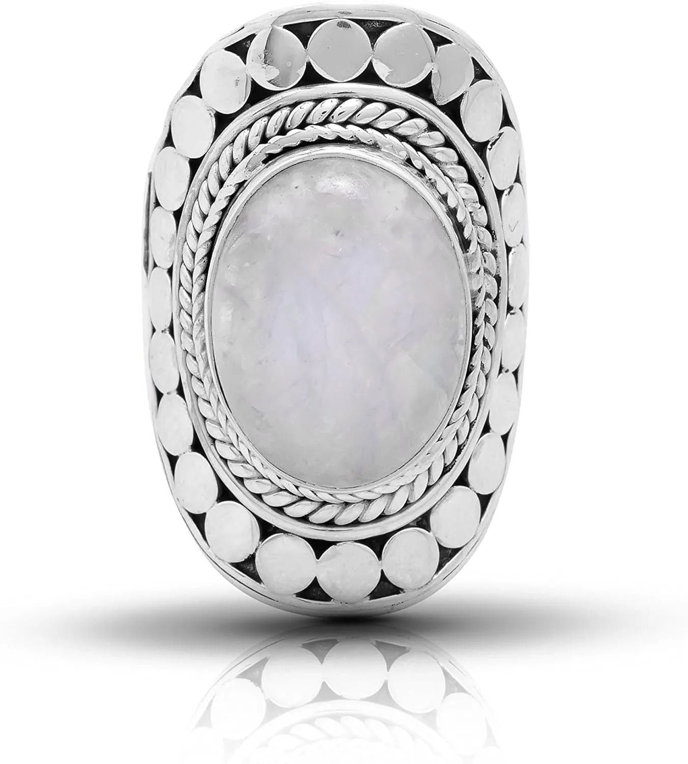 Oval Moonstone 925 Sterling Silver Ring - Ethnic Tribal BOHO Chic Jewelry - Fashionable and Stylish for Women with Velvet Gift Bag/Box - Made by Indian Artisans - Size 6-10