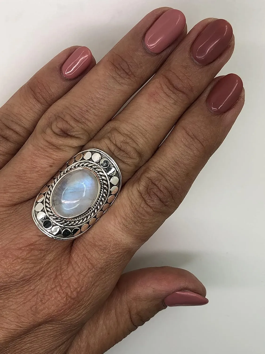 Oval Moonstone 925 Sterling Silver Ring - Ethnic Tribal BOHO Chic Jewelry - Fashionable and Stylish for Women with Velvet Gift Bag/Box - Made by Indian Artisans - Size 6-10