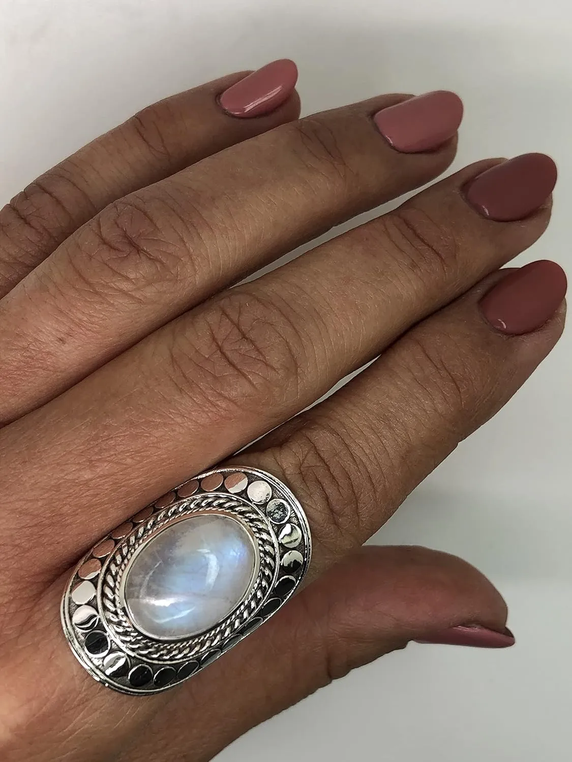 Oval Moonstone 925 Sterling Silver Ring - Ethnic Tribal BOHO Chic Jewelry - Fashionable and Stylish for Women with Velvet Gift Bag/Box - Made by Indian Artisans - Size 6-10