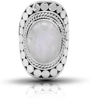 Oval Moonstone 925 Sterling Silver Ring - Ethnic Tribal BOHO Chic Jewelry - Fashionable and Stylish for Women with Velvet Gift Bag/Box - Made by Indian Artisans - Size 6-10