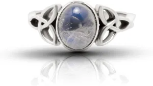 Oval Moonstone 925 Sterling Silver Triquetra Ring - Delicate BOHO Chic Jewelry - Fashionable and Stylish for Women with Velvet Gift Bag/Box - Made by Indian Artisans - Size 6-9