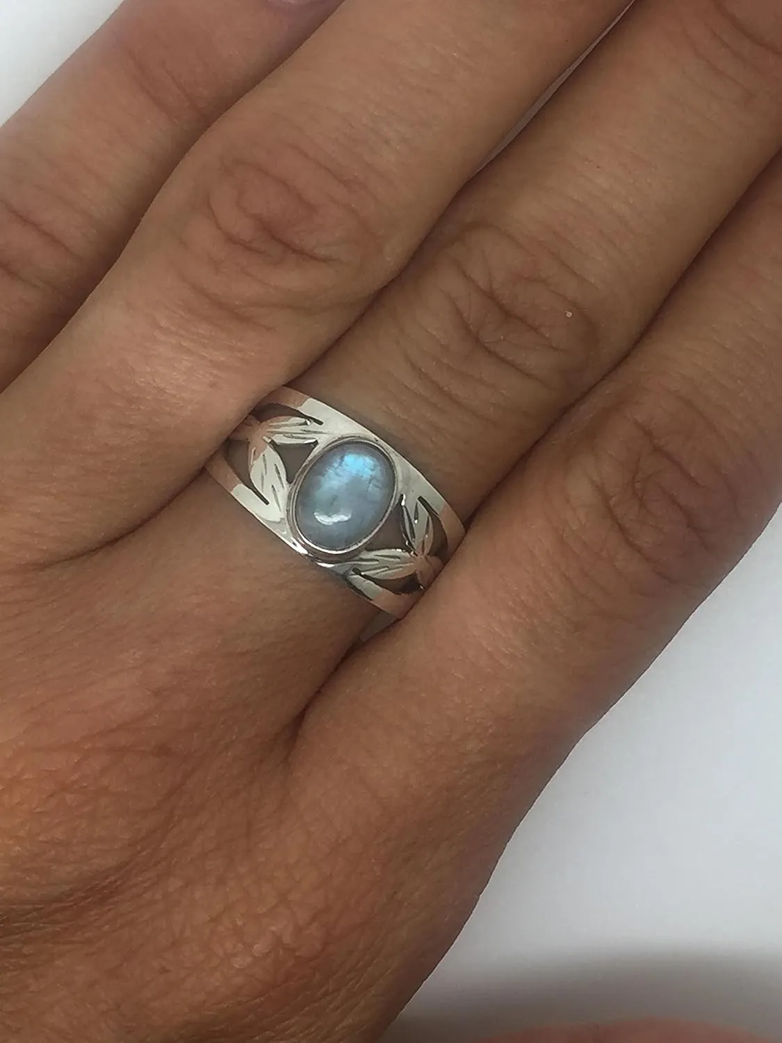 Oval Moonstone Lace 925 Sterling Silver Ring - Delicate BOHO Chic Jewelry - Fashionable and Stylish for Women with Velvet Gift Bag/Box - Made by Indian Artisans - Size 6-9