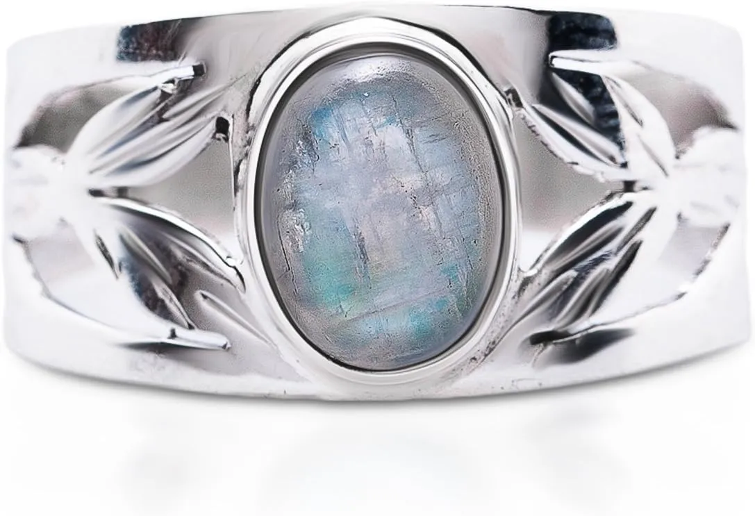 Oval Moonstone Lace 925 Sterling Silver Ring - Delicate BOHO Chic Jewelry - Fashionable and Stylish for Women with Velvet Gift Bag/Box - Made by Indian Artisans - Size 6-9