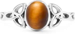 Oval Tiger Eye Triquetra 925 Sterling Silver Ring - Delicate BOHO Chic Jewelry - Fashionable and Stylish for Women with Velvet Gift Bag - Made by Indian Artisans - Size 5-9