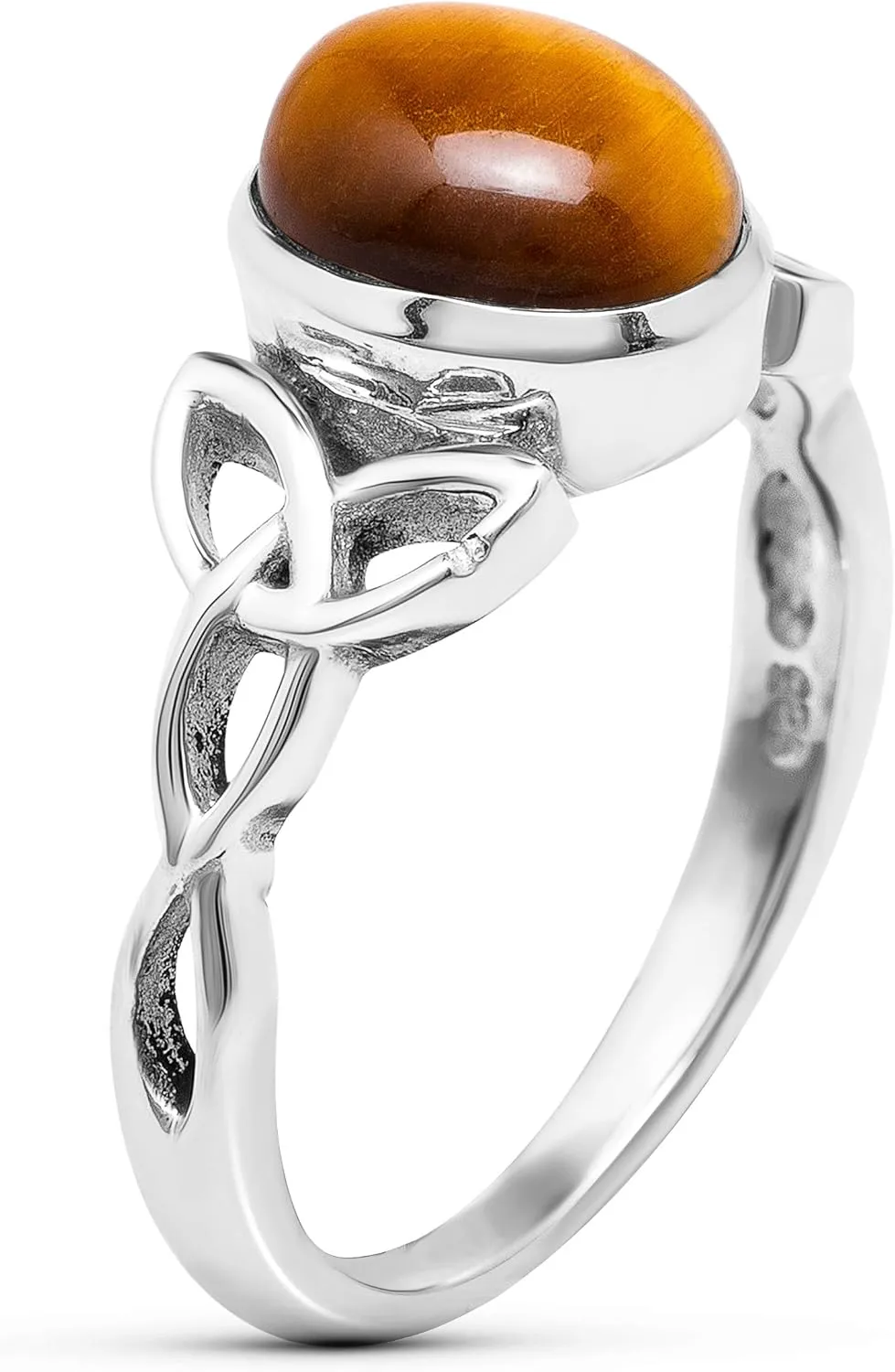 Oval Tiger Eye Triquetra 925 Sterling Silver Ring - Delicate BOHO Chic Jewelry - Fashionable and Stylish for Women with Velvet Gift Bag - Made by Indian Artisans - Size 5-9